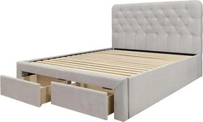 Pat 160x200 cu sertar MARISOL, stofa catifelata bej, cu somiera