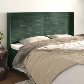 3119783 vidaXL Tăblie pat cu aripioare verde închis 183x16x118/128 cm catifea
