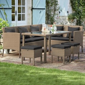 Set mobilier de grădină din ratan pe colț ALTEA - Maro