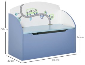 HOMCOM Bancă Depozitare Jucării pentru Copii, 60x30x50cm, Albastru | Aosom Romania