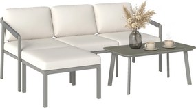 Outsunny Set Grădină Exterior 3 Piese cu Canapea 3 Locuri, Taburet, Masă de Cafea și Perne Maro și Bej | Aosom Romania