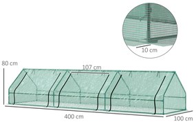 Outsunny Seră pentru Grădină Impermeabilă și Rezistentă la UV cu 3 Ferestre Rulante, 400x100x80 cm, Verde | Aosom Romania