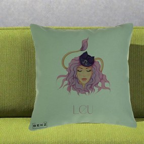 Perna Personalizata Zodie Leu, 40x40 cm, Verde, Husa Detasabila, Perna Inclusa, BEKZ®