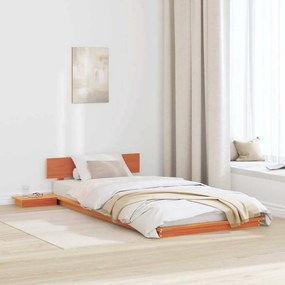 vidaXL Cadru de Pat la Nivelul Solului cu Mese de Noapte Maro Cerat 100x200cm Lemn Masiv