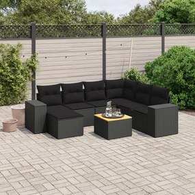 3257889 vidaXL Set mobilier de grădină cu perne, 8 piese, negru, poliratan