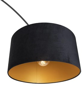 Lampă cu arc cu abajur din catifea neagră negru cu auriu 50 cm - XXL