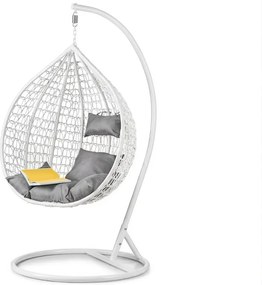 Scaun suspendat alb KOKON cu suport, perna gri