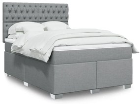 vidaXL Pat continental cu saltea, gri deschis, 160x200 cm, textil