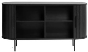 Comodă neagră joasă cu aspect de lemn de stejar cu ușă glisantă 140x76 cm Nola – Unique Furniture