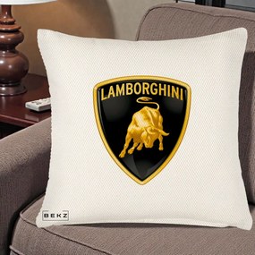 Perna Personalizata cu emblema Lamborghini, 40x40 cm, Crem Reliefat, Husa Detasabila, Perna Inclusa, BEKZ®