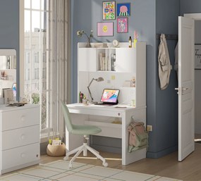 Set Studiu Modern Varia White- Birou + Biblioteca + Unitate Superioara