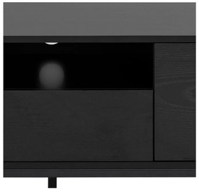 Comodă TV neagră cu aspect de lemn de frasin 140x45 cm Seaford – Actona