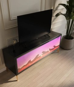 Comoda TV cu șemineu electric, Negru/Auriu, 160x40x45 cm