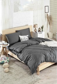 Set lenjerie pat BASIC, bumbac/poliester, gri inchis, 220x240 cm, cu h