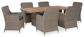 vidaXL Set mobilier de exterior cu perne, 7 piese, maro, poliratan