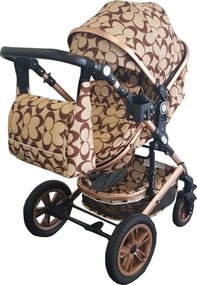 Carucior nou nascuti 3 in 1 Baby Care™ PRO 530 ,Cu geanta bebe, Cadru Aluminiu Gold, Amortizoare, Roti din cauciuc plin AVE, Landou, Scoica auto,