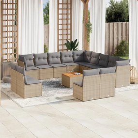 vidaXL Set canapele de grădină, 14 piese, cu perne, bej, poliratan