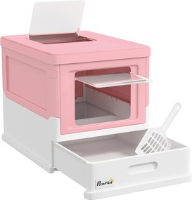 PawHut Litieră Acoperită pentru Pisici cu Lopățică Inclusă, Tavă Detașabilă și 2 Uși, 47,5x35,5x36,7 cm, Roz | Aosom Romania