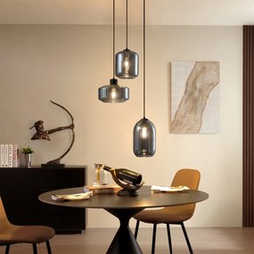 Lampă suspendată modernă neagră cu sticlă fumurie cu 3 lumini - Sheena