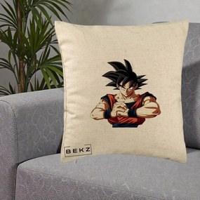 Perna Personalizata Dragon Ball Goku Portret Serios, 40x40 cm, Bej, Husa Detasabila, Perna Inclusa, BEKZ®