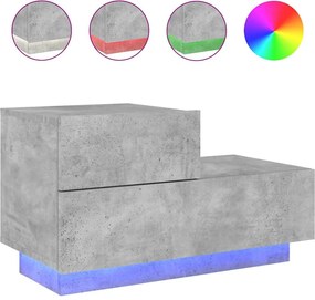 vidaXL Noptieră cu lumini LED, gri beton, 70x36x40,5 cm