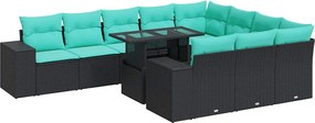 vidaXL Set canapele grădină cu perne 11 piese, negru, poliratan/acacia