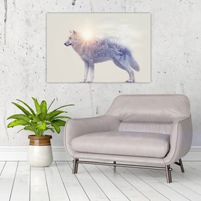 Tablou - Lupul arctic oglindit în peisaj sălbatic (90x60 cm)