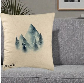 Perna Decorativa Munti Inzapeziti Acuarela Indigo, 40x40 cm, Bej, Husa Detasabila, Perna Inclusa, BEKZ®