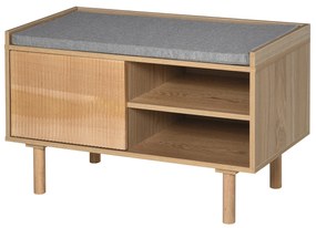 HOMCOM Mobilier Suport pentru pantofi din Lemn cu Banca capitonata, Polita si Dulapior, Culoare Naturala si Gri, 80x40x49,5 cm | Aosom Romania