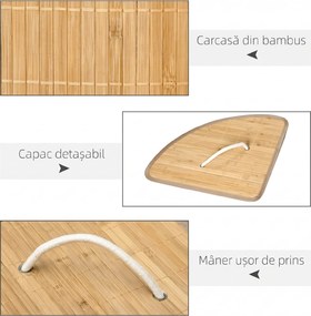 HOMCOM Coș de Rufe din Bambus cu Capac, Design Triunghiular Economisitor de Spațiu, 38x38x57 cm, Culoare Lemn | Aosom Romania