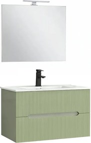 Trent Mobilier de baie 80 cm chiuvetă ceramică (2 sertare) cu oglindă 60x80 cm verde măslin verde-pistachio