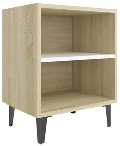805807 vidaXL Noptieră cu picioare metal, alb și stejar sonoma, 40x30x50 cm