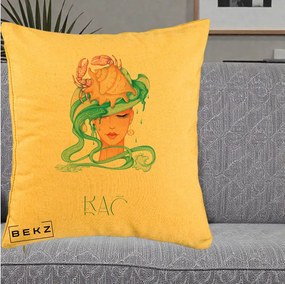 Perna Personalizata Zodie Rac, 40x40 cm, Galben, Husa Detasabila, Perna Inclusa, BEKZ®