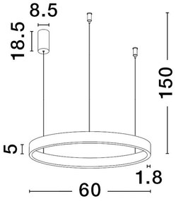 Lustra LED design circular cu iluminat sus si jos ELOWEN argintiu, diametru 60cm