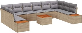 vidaXL Set de canapele pentru grădină cu pernă 11 pcs Bej Rattan poli