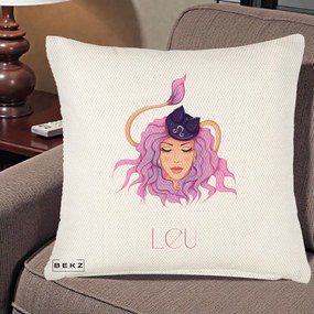 Perna Personalizata Zodie Leu, 40x40 cm, Crem Reliefat, Husa Detasabila, Perna Inclusa, BEKZ®