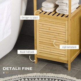 Kleankin Mobilier de Baie din Bambus cu Dulăpior cu Ușă și Rafturi, 33x36,5x67 cm, Lemn Natural | Aosom Romania