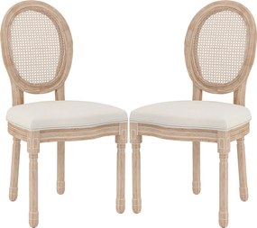HOMCOM Set de 2 scaune de sufragerie, scaune de bucătărie, design vintage, aspect împletitură Wiener, natural + crem | Aosom Romania