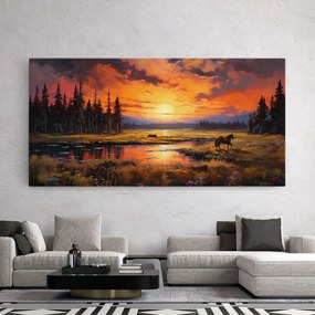 Tablou Canvas, 100x200cm, Dormitor si Living, Moderne, Textura de pictura, Wild Horses Painting