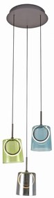 Lustra cu 3 pendule LED, inaltime reglabila, sticla, multicolor, Zula