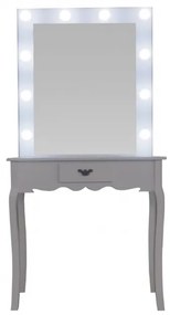 Masă de toaletă Constance, Masă pentru machiaj cu oglindă iluminată LED, 1 sertar, Alb