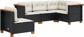 vidaXL Set mobilier de grădină cu perne, 5 piese, negru, poliratan