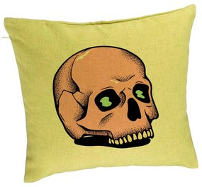 Perna Decorativa cu motiv Craniu de Halloween, 2, 40x40 cm, Verde, Husa Detasabila, Burduf