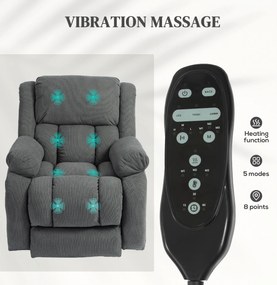 HOMCOM Fotoliu de Ridicare și Înclinare cu 2 Buzunare și Telecomandă, Gri | Aosom Romania