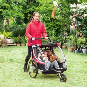 HOMCOM Remorca Bicicleta 2 in 1 pentru Copii cu Centura 5 Puncte si Accesorii Siguranta, Rosu | Aosom Romania