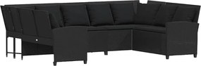 vidaXL Canapea de grădină cu perne, negru, poliratan