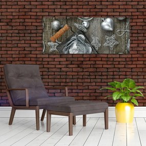Tablou - decorațiuni argintii de Crăciun (120x50 cm)
