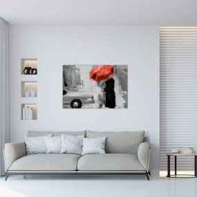 Tablou - Cuplu în dragoste sub o umbrelă, roșu (90x60 cm)