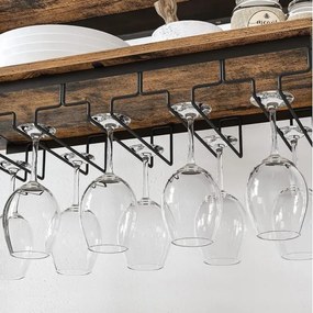 Raft multifuncțional pentru vin și pahare NAVARO, maro/negru