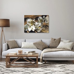 Tablou pe sticlă - Flori de orhidee pe fundal de marmură (70x50 cm)